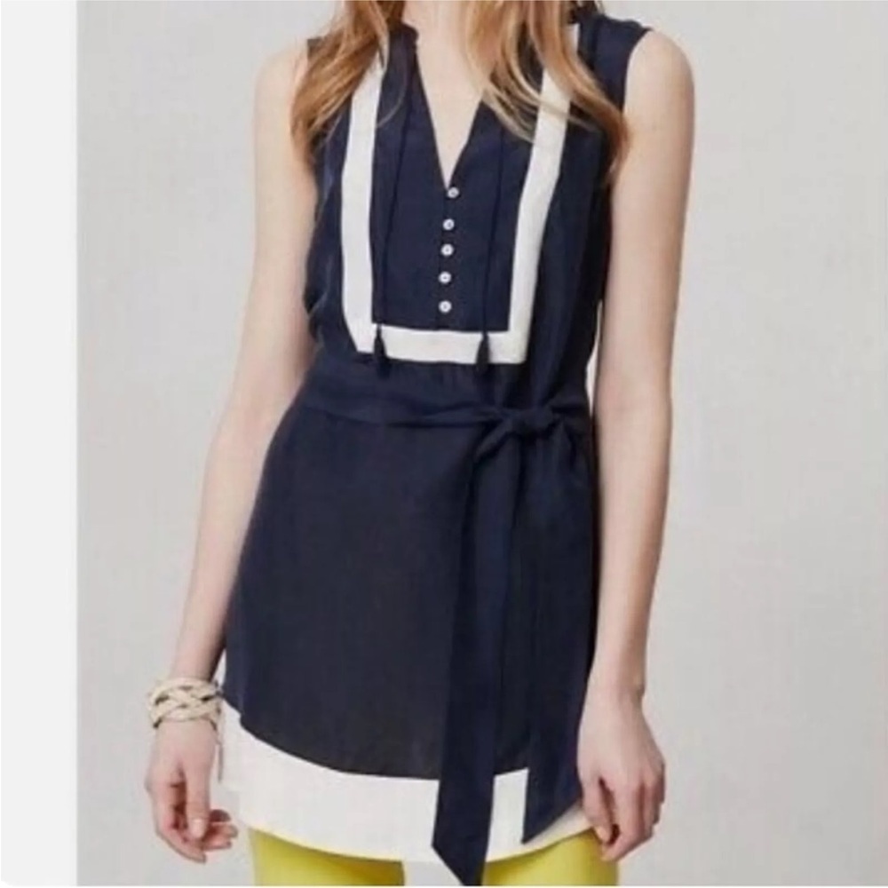 Maeve Anthropologie Istmo Navy Blue Silk Tunic Sz6